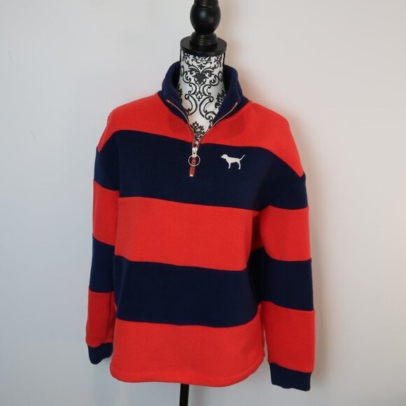 PINK Victoria's Secret 1/4 Zip Fleece Red Blue M - Picture 1 of 6